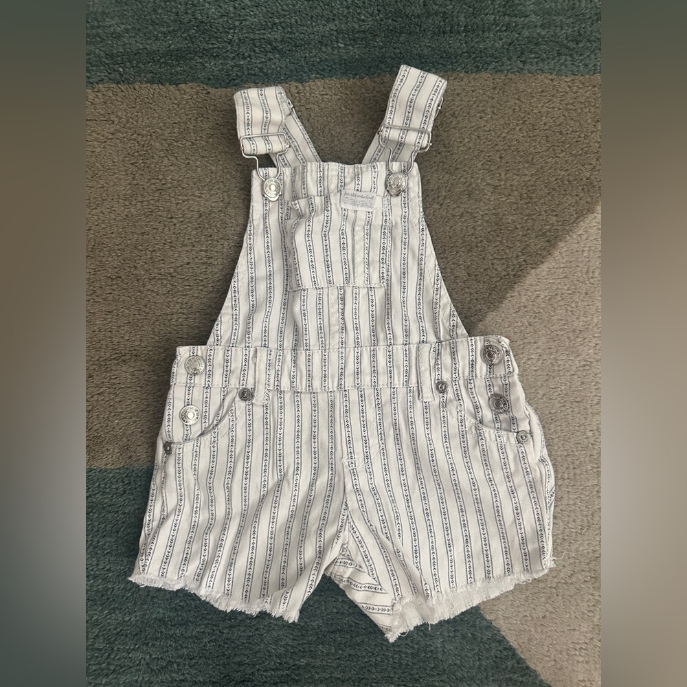 7 For All Mankind Blue and White Striped Overalls